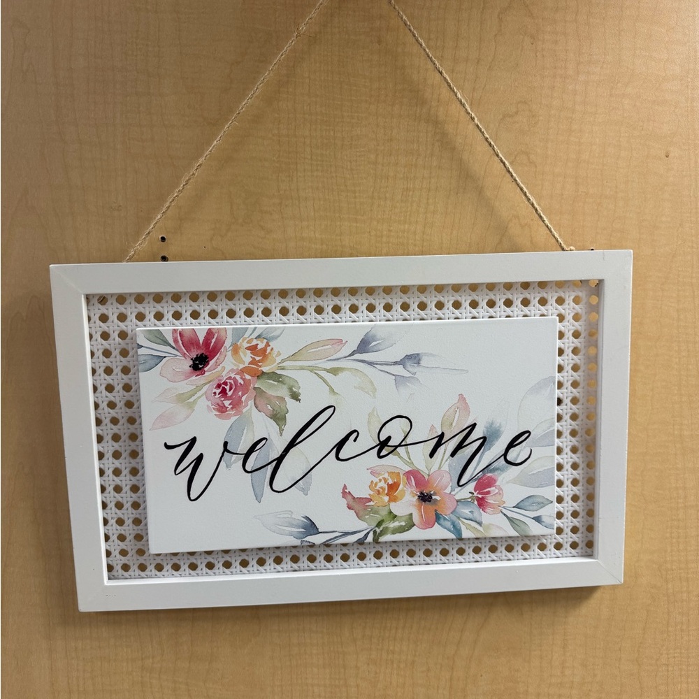 Floral Welcome Sign with White Frame